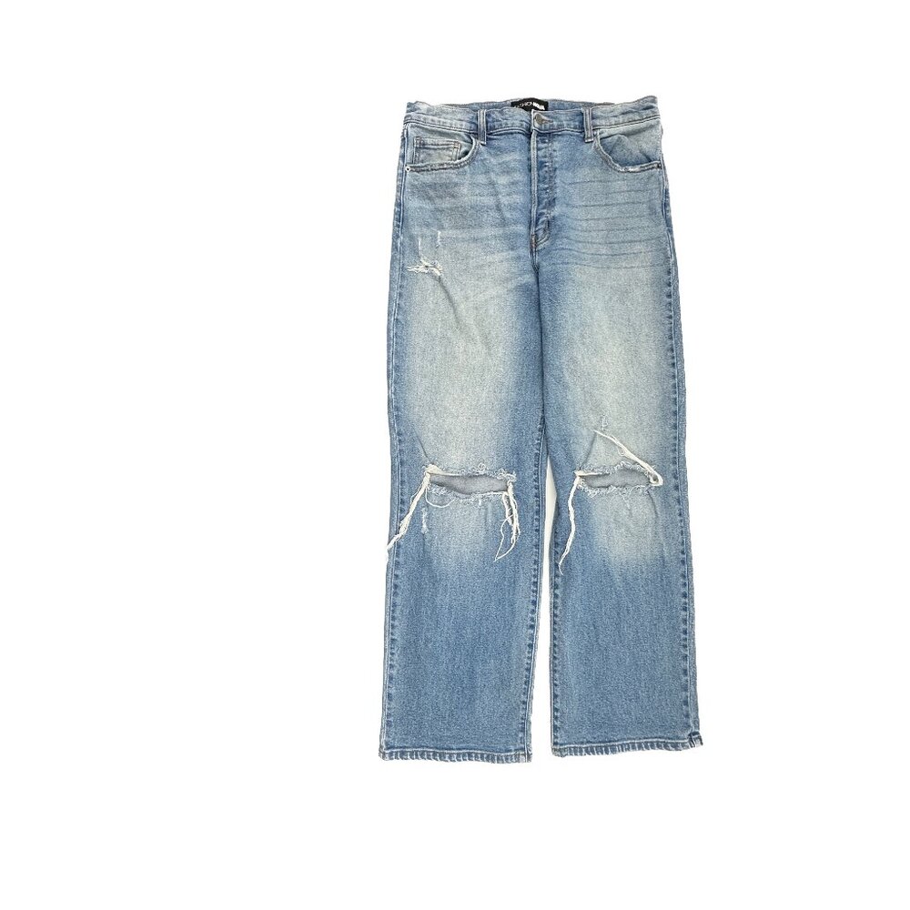 Fashion Nova Distressed Baggy Button Fly Women's size 15 Medium Blue Denim Jeans